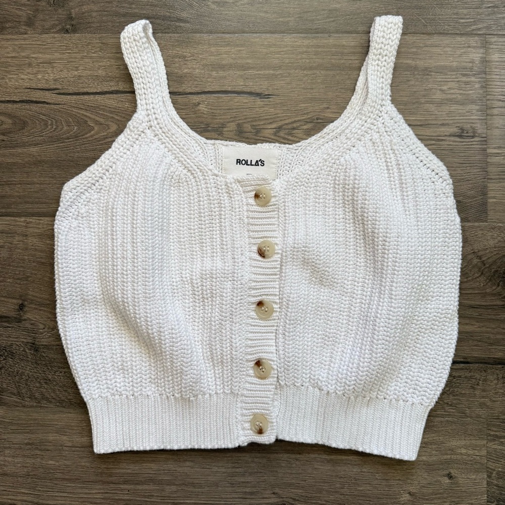Rollas White Crochet Knit Crop Tank Top size Medium Women